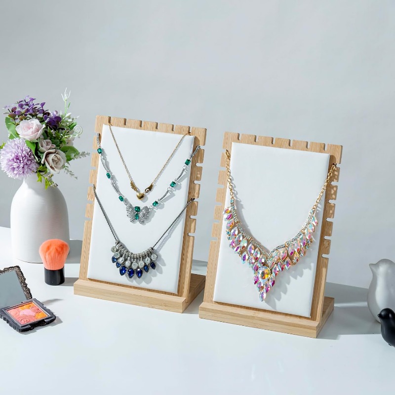 2pcs Wooden Diagonal Necklace Display Rack